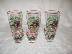 3 vintage Libbey drink glasses and 3 shot glasses Studebaker & Cadillac cars