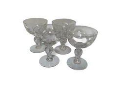 Vintage Circa Mid Century Hand Cut Hand Blown Wine Glass Set of 4 Clear Barware