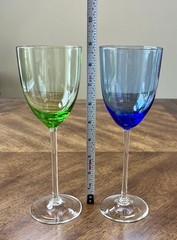 Lenox GEMS Green & Blue Wine Glasses Fine Crystal Jewel Tone Tall Stem Set Of 2