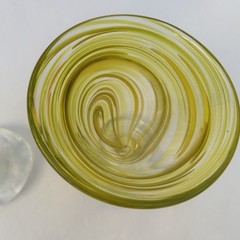 James Hayes Art Glass Set of 2 Artist Signed Martini Glasses Swirly Green