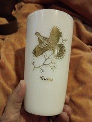 Federal Milk Glass Gold Game Bird Grouse Tumbler Vtg Lot of 1 White 5 In.