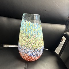 Pier 1 Multicolor Art Glass Vase, Mosaic-Style Glass Decor, Made in China
