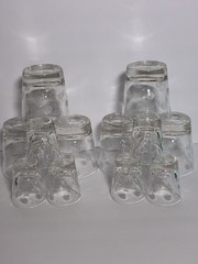 6 Vintage MCM Clear Etched Frosted Polka Dot Glasses Tumbler + 6 Shot Glasses