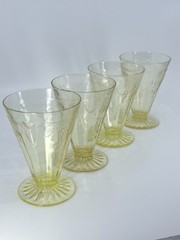 4 Anchor Hocking CAMEO / BALLERINA Yellow 4.75″H 9oz FOOTED WATER Glasses RARE