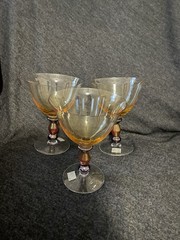 Vintage Mikasa Estate Amber Bowl Champagne Cups / Wine Goblets With Colored Stem