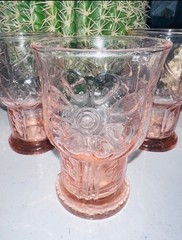 MCM COUNTRY GARDEN DAISY GLASSES SET OF 4 LIBBEY Pink 4” Glass 9oz