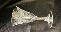 Set Of 8~Clear Glass Cordials~Etched Thistle~Flared Optic Bowl