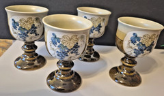 VTG MCM Otagiri Stoneware Cups Grape Leaf & Vine Wine Chalice Goblets