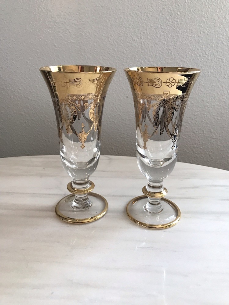 Champagne Flutes Crystal Glasses SC Line Made in Italy Set of 2