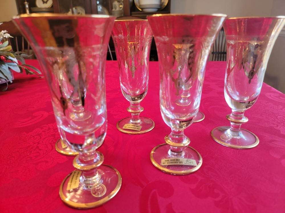 Vintage Set of 6 Medici Champagne Flutes Arte Italica 24k Gold Trim