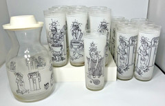 Retro COOL IT BEVERAGE SET FEDERAL GLASS 1970s – 16 Tom Collins Glasses & Carfe