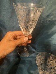 Vintage Morgantown Crystal American Beauty Water Goblet Etched Roses – 2