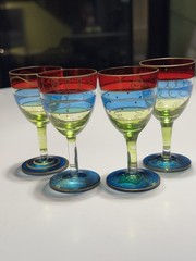 Vintage Hand-Painted Art Glass Cordial Glasses Set of 4 Colorful Liqueur Glasses