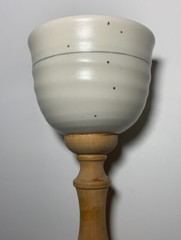 Taylor Clay Cup Signed! Holly Medicine Hat Flower Works Wood Stem Goblet Pottery