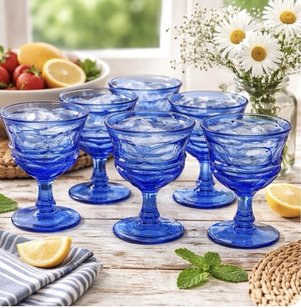 Set Of 6 Fostoria Argus Water Goblet COBALT BLUE Glass HFM Excellent