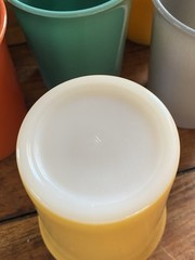 7 Vintage Hazel Atlas Moderntone Tumblers Set Milk Glass Platonite Juice retro