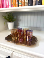 Vintage Timon Italy Gold Gilt Tumblers Set of 5 Jewel Tone Cocktail Glasses