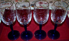 4 Lenox Cobalt Blue Stemmed Swag Drape Optic Swirl Wine Glass Stems