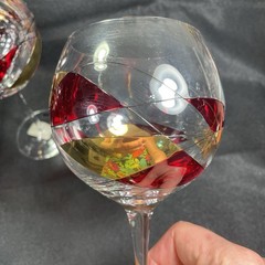 4 ROMANIA La Fleur BALLOON WINE GLASS RED GOLD MOSAIC Led Free Crystal 8.5” New