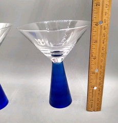 2 Royal Caribbean Cobalt Pedestal Base Martini Glass, etched logo