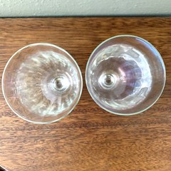 8 Vintage Iridescent Rainbow Optic Panel Stemmed Tulip Wine Glasses Goblets 6”