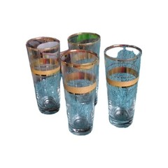 Set of 4 Vintage Clear Glass Tumbler Glasses with Decorative Gold Band