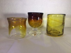 Vintage 1980 Set of 3 Hand Blown Amber Glass Vase Glasses by Will Carlton