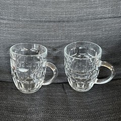 Pair Vintage Arcoroc France Clear Glass Thumbprint Barrel Dimple Beer Mugs 16 oz