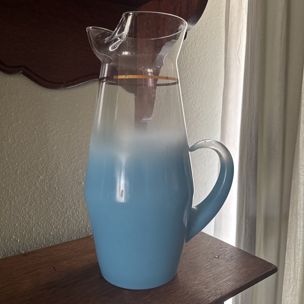 MCM Blendo Frosted Blue 80oz. Pitcher 11-3/4” Tall West Virginia Glass Co