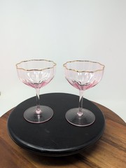 Anthropologie (2) Pink Gold Waterfall Coupe Champagne Wine Glass Ombre 24k Gold