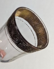 Tiffin Franciscan Minton Clear Cordial Glass Golden Metal Relief Trim Fading