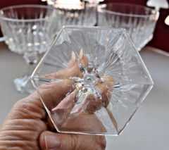 4 ~ Coupe Champagne American Brilliant Cut Crystal Polygon Stem 5.25″ VTG