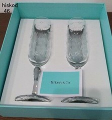 Tiffany & Co. Floret Champagne champaign Pair Set Wine Glass W/ Blue Box New JPN
