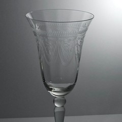 Lacy Needle Etched Wine Glass 7″ clear romantic loops drapes vintage glassware.