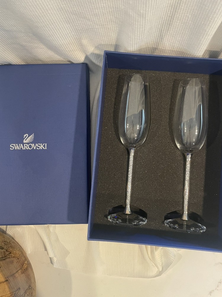 Swarovski Crystalline Toasting Flutes Set – Champagne Crystal Glasses W BOX