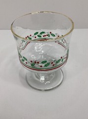 Vintage Christmas Libbey Holly Berry Wine Gold Rim Goblet Stem Glass