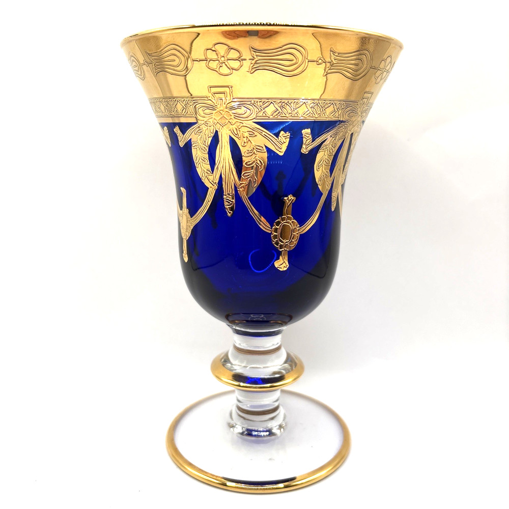 Vintage Interglass Italy Crystal Goblet 24K Gold Trim Cobalt Blue – 1