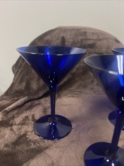 3 Vintage Cobalt Blue Martini Cosmopolitan Cocktail Glasses 8oz Party Barware