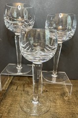 Set Of 3 Gorgeous Unmarked Heavy Crystal Hock Wine Glasses 7.5” Tall
