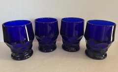 Set 4 Vintage Viking/Mosser Glass Georgian Glasses Tumblers Cobalt Blue MCM