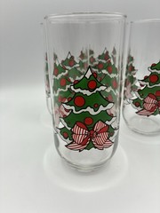 Christmas Tree Highball Glasses with Red and White Striped Bow by Luminarc (4)