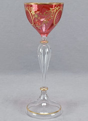 Antique Bohemian Raised Gold Floral Scrollwork & Cut Medallion Cranberry Wine A