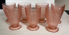 Cherry Blossom Footed Water Tumblers Pink Set of 7 Depression Glass