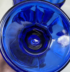 ANTIQUE 5 Cobalt Blue Goblets Panel Footed Glasses Water Ice Cream Ice Tea Malt