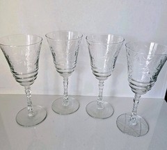4 Libbey Rock Sharp Wine Glasses Stemware Star Bottom Rock Stem 7″ Vintage