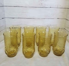 Vintage Anchor Hocking Heritage Hill Tumbler Glasses in Honey Gold Amber 8pc set