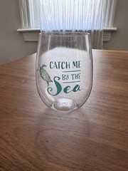 4pc Stemless Wine Glass Set Blue Iridescent & Clear Catch Me By The Sea Melamine