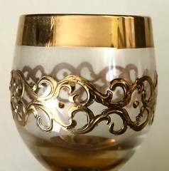 Vintage MCM Art Deco Gold Encrusted Gold Band Rimmed Cordial Aperitif Glasses x6