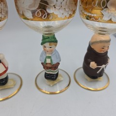 Vintage Goebel Hummel Figurine Stem 4 Wine Glasses, 14K Gold Trim, Germany