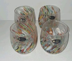 4 Murano Art Glass Wine Tumblers – White Cristal Confetti – Made in Italy